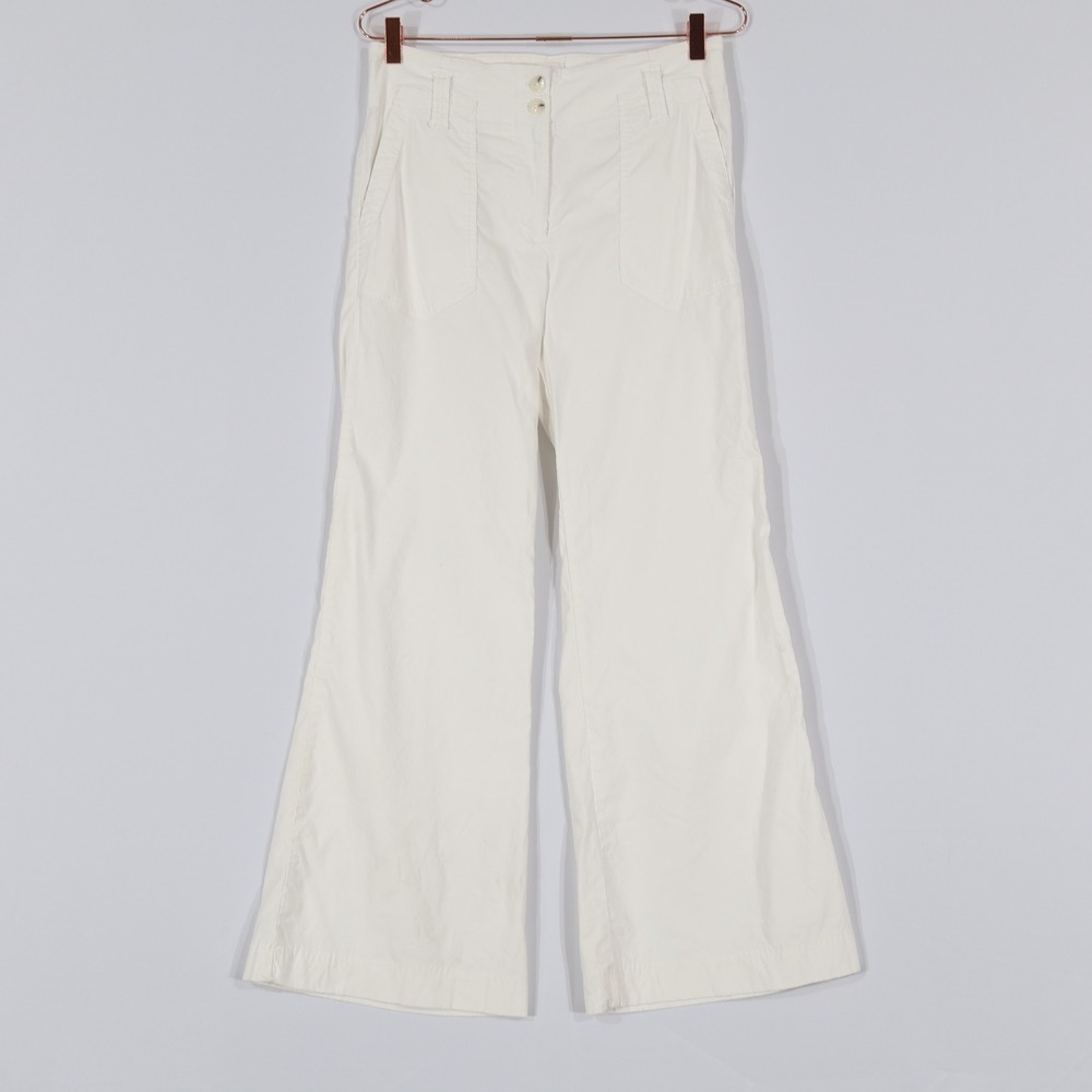 Maeve Anthropologie The Naomi Pants Womens 8 White Wide Leg Coastal Clean Girl